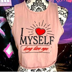 “ I ❤️ myself (long live ego)” 
pale pink graphic tank crop top